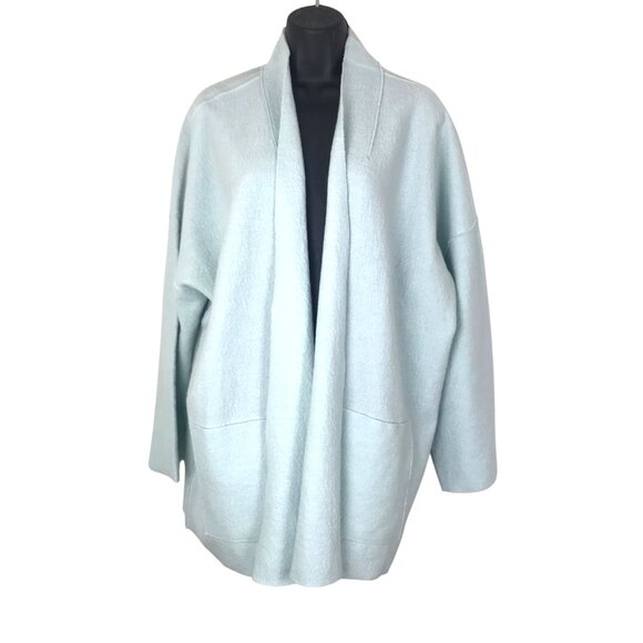 Eileen Fisher Robins Egg Blue 100% Wool Open Cardigan Size 2X - Picture 3 of 8